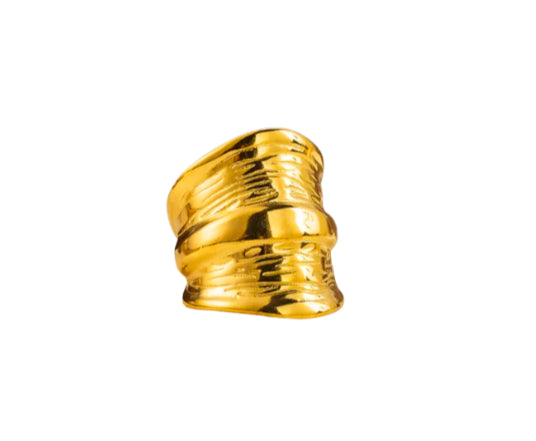 Elegant and durable 18k gold-plated 304 stainless steel, Egyptian style tiered adjustable ring with a smooth polished finish, designed with a lightweight and tarnish resistant material for timeless sophistication.
