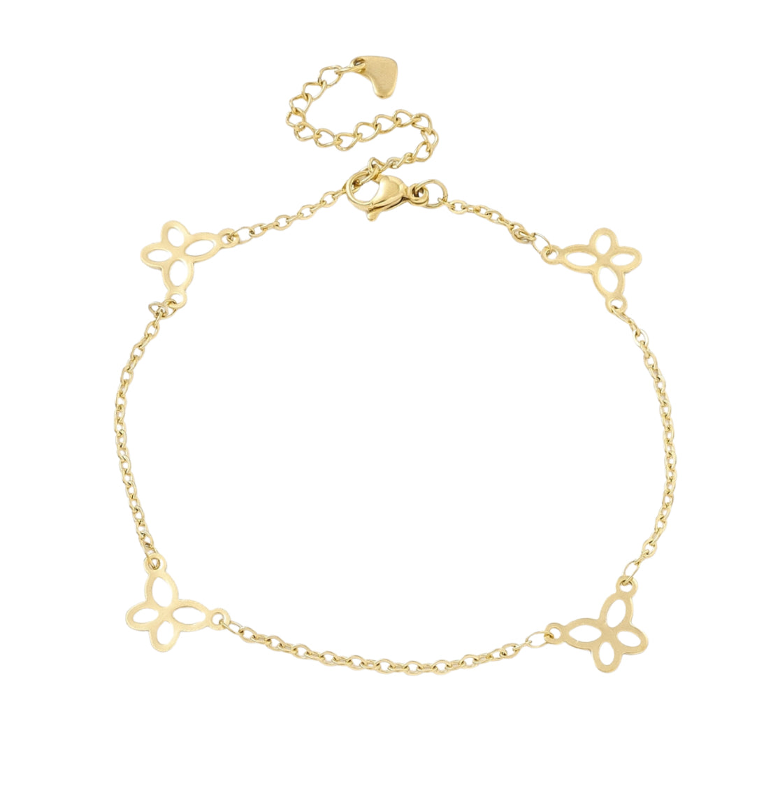 18k Gold plated stainless steel butterfly ankle bracelet front side