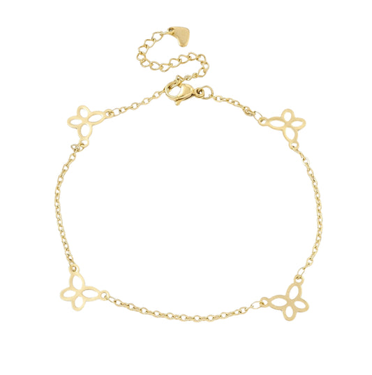 18k Gold plated stainless steel butterfly ankle bracelet front side